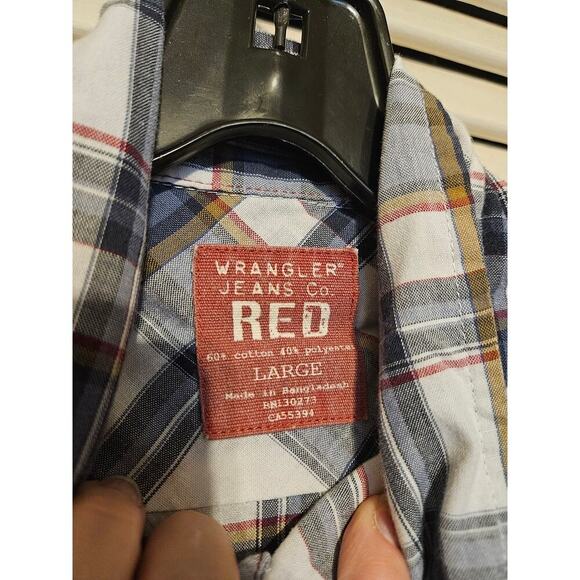 Wrangler Jeans Co. Red Long Sleeve Snap Button Plaid Shirt - Picture 4 of 6